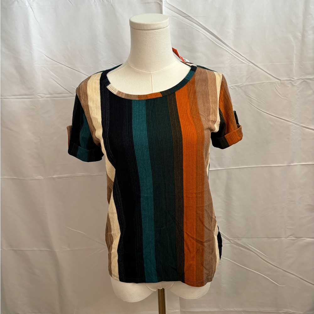Lavish‎ NWT Petite Small Striped Knit Top Earth Tone PS